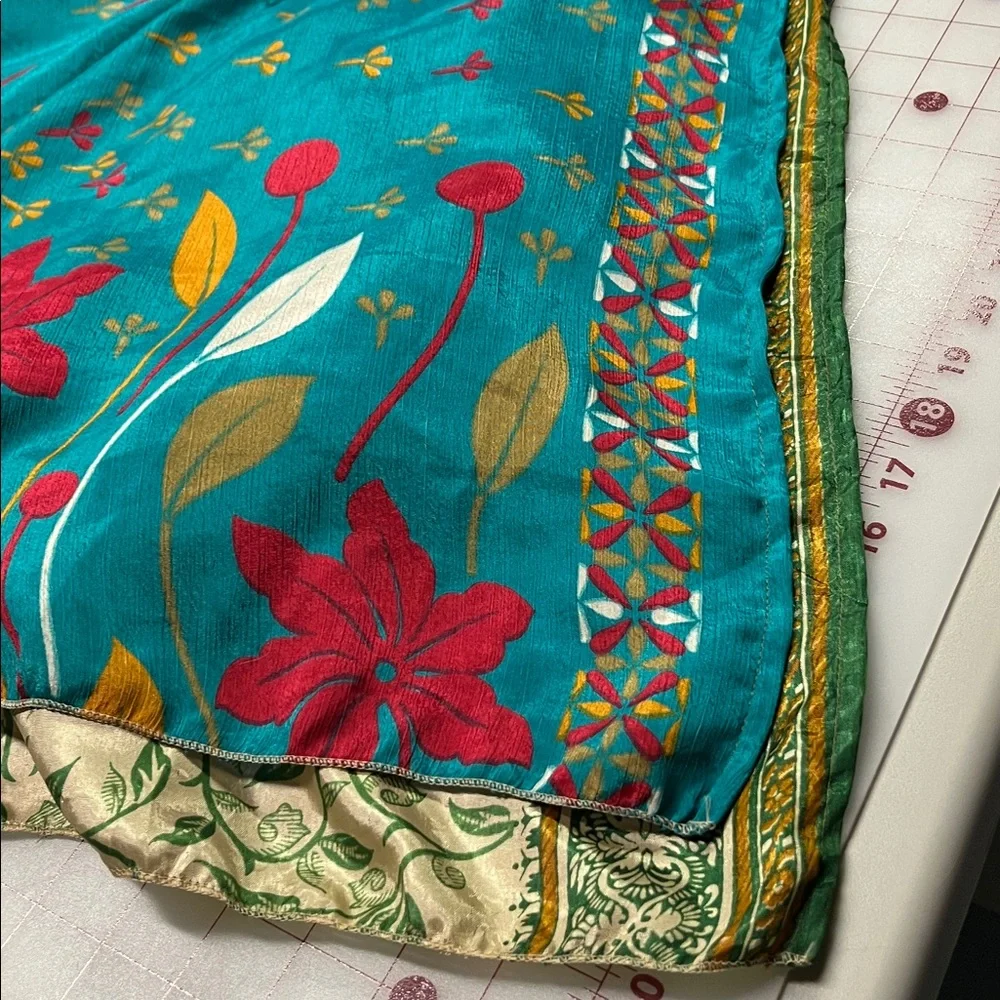 DARN GOOD YARN NWT Boho Granola 100% Silk Teal Sari Wrap Midi Skirt O/S (4-12)